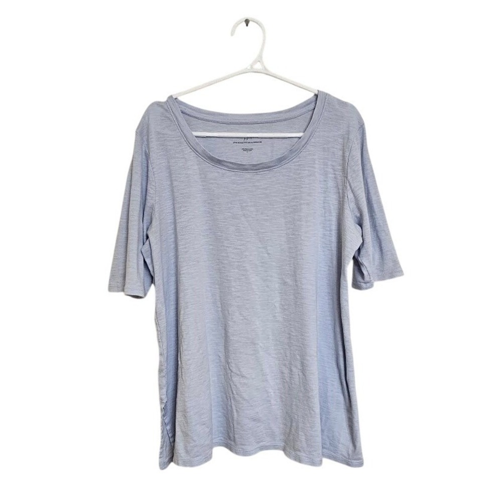 J. Jill Pima Scoop Neck Elbow Sleeve Tee Light Blue Slub Knit Large Cotton